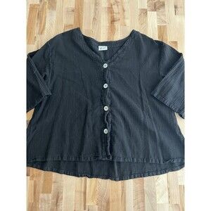 Oh My Gauze Short Sleeve 100% Cotton Top Button Up Black Size 2, US L/XL
